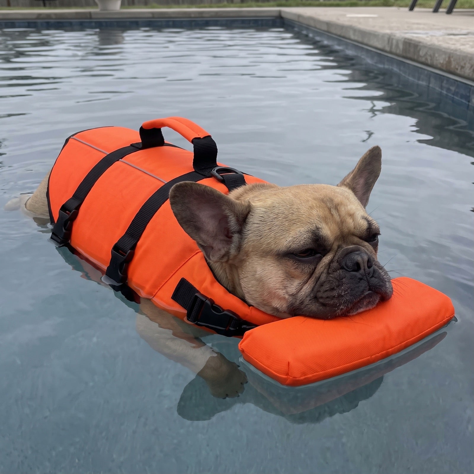 Nervous first float, chin safely on the pad