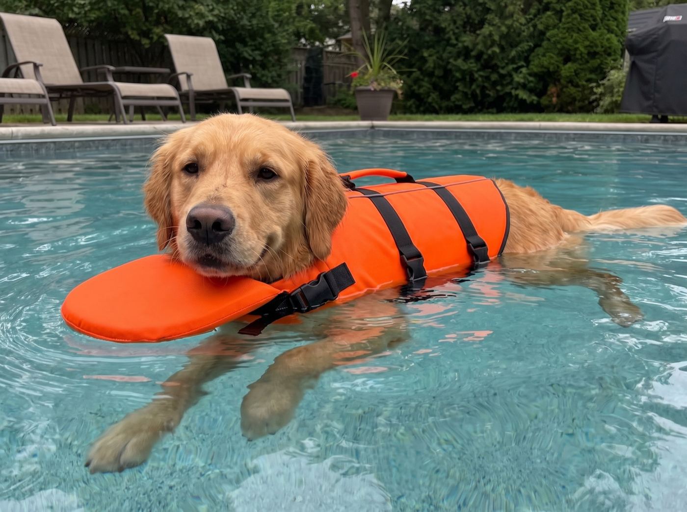 Golden retriever floating