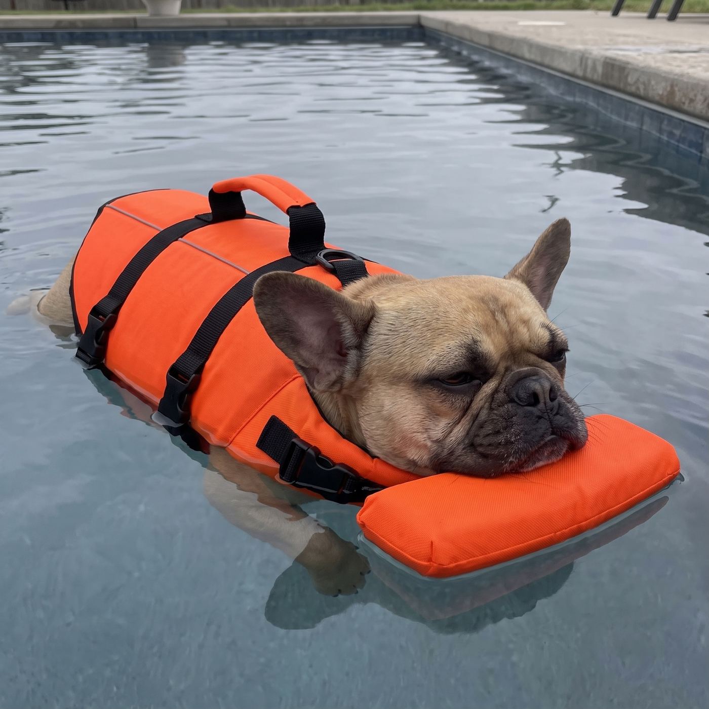 Nervous first float, chin safely on the pad